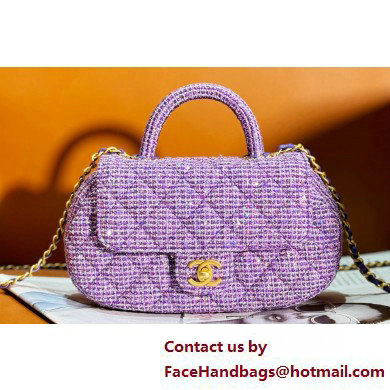 Chanel Tweed & Gold-Tone Metal Bag with Top Handle AS4569 Purple 2025